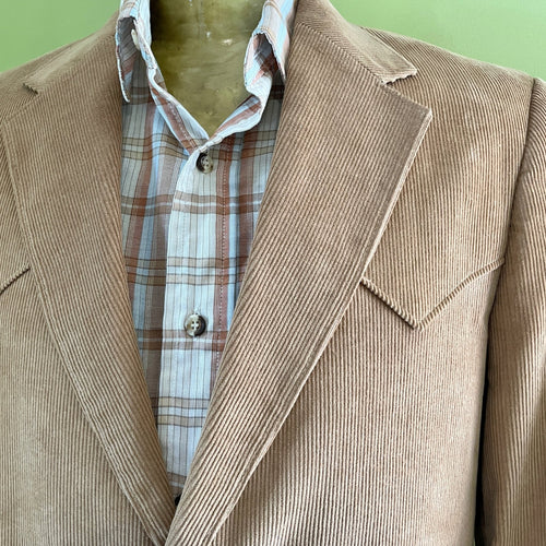 1980's Vintage Western Corduroy Jacket Camel Elbow Patches Sz L - OOAK - Phoenix Menswear