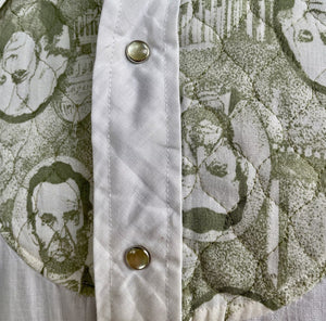 1980's Vintage Western L/S Shirt Presidents Print Quilted Snaps White Green Sz XL - OOAK - Phoenix Menswear