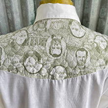 Load image into Gallery viewer, 1980&#39;s Vintage Western L/S Shirt Presidents Print Quilted Snaps White Green Sz XL - OOAK - Phoenix Menswear