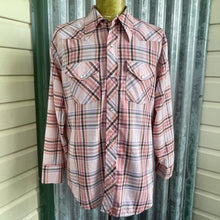 Load image into Gallery viewer, 1980&#39;s Vintage Western Pink Brown White Plaid Check L/S Shirt Pearl Snaps Sz L - OOAK - Phoenix Menswear