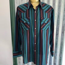 Load image into Gallery viewer, 1980&#39;s Vintage Western Stripe L/S Shirt Red Green Black Sz L - OOAK - Phoenix Menswear