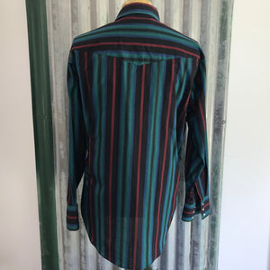 1980's Vintage Western Stripe L/S Shirt Red Green Black Sz L - OOAK - Phoenix Menswear