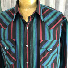 Load image into Gallery viewer, 1980&#39;s Vintage Western Stripe L/S Shirt Red Green Black Sz L - OOAK - Phoenix Menswear