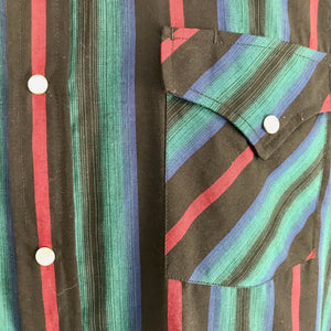 1980's Vintage Western Stripe L/S Shirt Red Green Black Sz L - OOAK - Phoenix Menswear