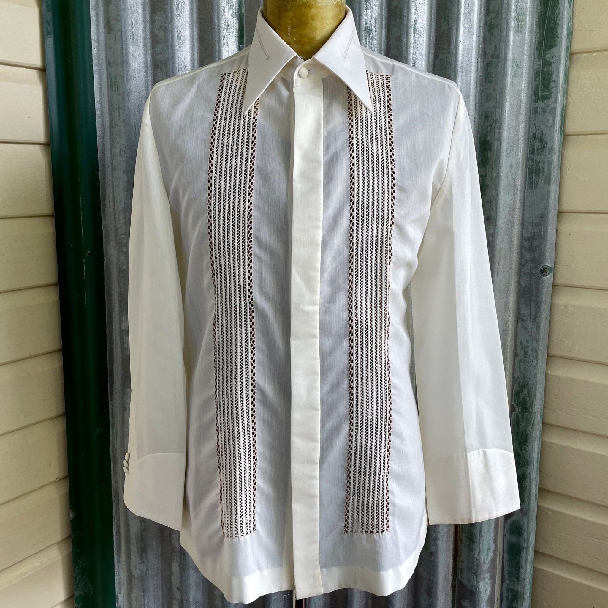 1980s dress shirt Vintage Ladder Side Seam Detail Snap Button Up Shirt (1980s)