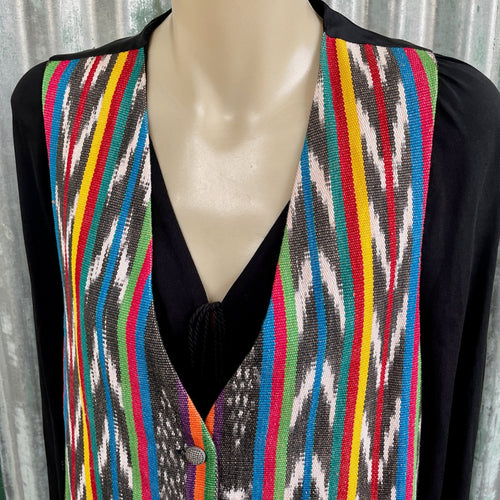 1980s Vintage Women's Handwoven Cotton Aztec Stripe Vest Blondies New York Made in the USA Sz L - OOAK - Phoenix Menswear
