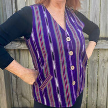 Load image into Gallery viewer, 1980s Vintage Women&#39;s Woven Purple Striped Vest Pockets Sz L - OOAK - Phoenix Menswear