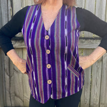 Load image into Gallery viewer, 1980s Vintage Women&#39;s Woven Purple Striped Vest Pockets Sz L - OOAK - Phoenix Menswear