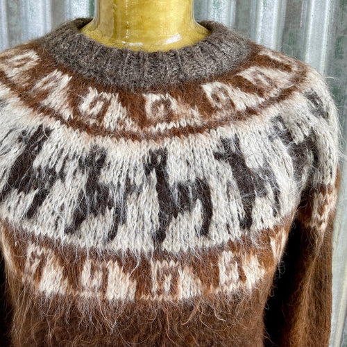 1980's Vintage Wool Alpaca Pullover Jumper Brown Cream Sz L - OOAK - Phoenix Menswear