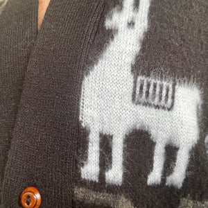 1980's Vintage Wool Alpaca Western Cardigan Jumper Made in Ecuador Black Grey White Sz M - OOAK - Phoenix Menswear