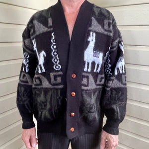 1980's Vintage Wool Alpaca Western Cardigan Jumper Made in Ecuador Black Grey White Sz M - OOAK - Phoenix Menswear