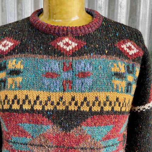 1980's Vintage Wool Blend Pullover Jumper Colourful Geometric Made in Hong Kong Sz XL - OOAK - Phoenix Menswear