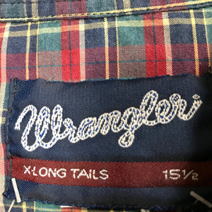 1980's Vintage Wrangler Western Shirt Navy Green Burgundy Check S/S Sz M - OOAK - Phoenix Menswear