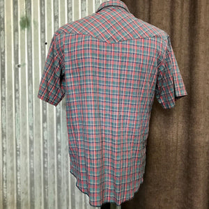 1980's Vintage Wrangler Western Shirt Navy Green Burgundy Check S/S Sz M - OOAK - Phoenix Menswear