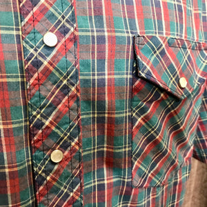 1980's Vintage Wrangler Western Shirt Navy Green Burgundy Check S/S Sz M - OOAK - Phoenix Menswear