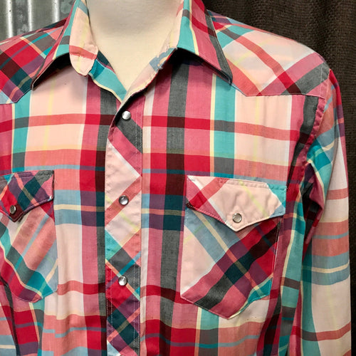 1980's Vintage Wrangler Western Shirt Pink White Check L/S Sz XXL - OOAK - Phoenix Menswear
