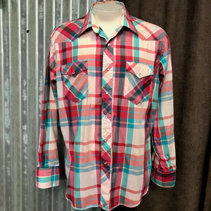 1980's Vintage Wrangler Western Shirt Pink White Check L/S Sz XXL - OOAK - Phoenix Menswear