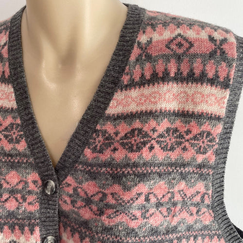 1980's Women's Pendleton Knit Cardigan Vest Grey Pink Cream Sz XXL - OOAK - Phoenix Menswear