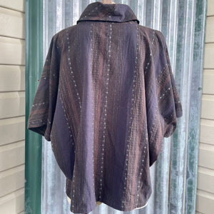 1980's Women's Vintage Cowl Neck Pullover Top Purple Woven Patches Sz - OOAK - Phoenix Menswear