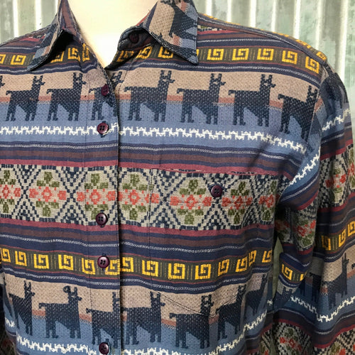 1990's Aztec Women's Vintage L/S Shirt Purple Blue Sz M - OOAK - Phoenix Menswear