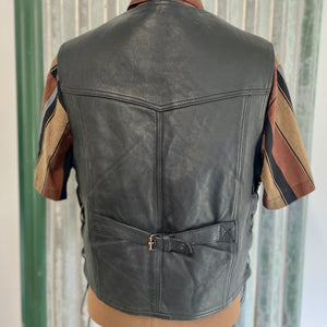 1990's Black Rose Heavy Vintage Black Leather Biker's Vest Sz XL - OOAK - Phoenix Menswear