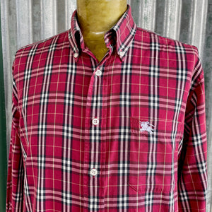 1990's Burberrys Vintage Red Black White Plaid Check L/S Shirt Sz L - OOAK - Phoenix Menswear