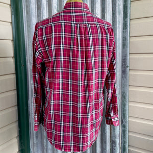 1990's Burberrys Vintage Red Black White Plaid Check L/S Shirt Sz L - OOAK - Phoenix Menswear