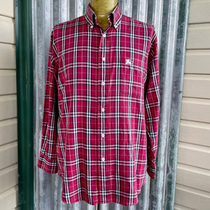 1990's Burberrys Vintage Red Black White Plaid Check L/S Shirt Sz L - OOAK - Phoenix Menswear