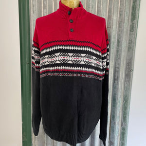 1990's Chaps Red Blue White Vintage Cotton Jumper Pullover Buttons Sz XL - OOAK - Phoenix Menswear