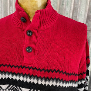 1990's Chaps Red Blue White Vintage Cotton Jumper Pullover Buttons Sz XL - OOAK - Phoenix Menswear
