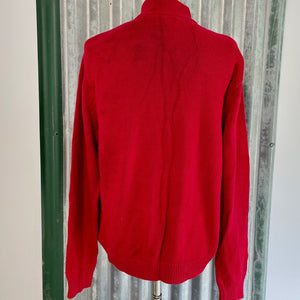 1990's Chaps Red Vintage Cotton Jumper Pullover Zip Sz L - OOAK - Phoenix Menswear