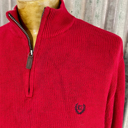1990's Chaps Red Vintage Cotton Jumper Pullover Zip Sz L - OOAK - Phoenix Menswear