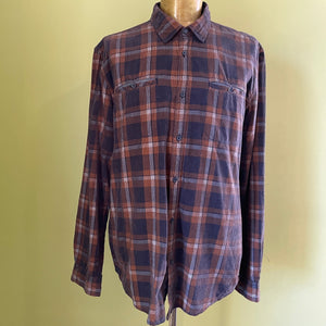 1990's Corduroy L/S Shirt Blue Brown Check Sz L - OOAK - Phoenix Menswear