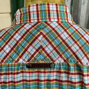 1990's Diesel Check Red Turquoise Yellow L/S Shirt Button Down Cotton Sz XL - OOAK - Phoenix Menswear