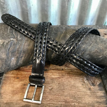 Load image into Gallery viewer, 1990&#39;s Fossil Vintage Black Plaited Leather Belt Sz L - OOAK - Phoenix Menswear