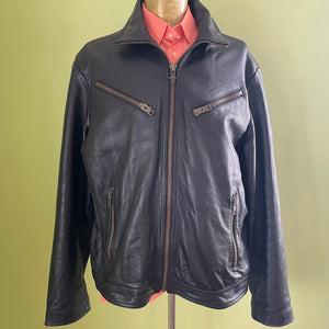 1990's Heavy Vintage Leather Black Biker Jacket Dragon Patch Sz XL - OOAK - Phoenix Menswear