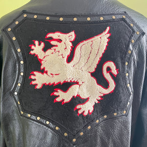 1990's Heavy Vintage Leather Black Biker Jacket Dragon Patch Sz XL - OOAK - Phoenix Menswear