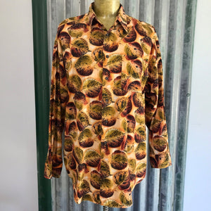 1990's Men's Vintage Autumn Fall Leaves Shirt L/S Brown Sz XL - OOAK - Phoenix Menswear