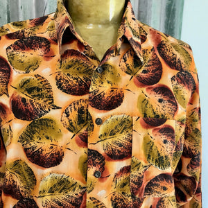 1990's Men's Vintage Autumn Fall Leaves Shirt L/S Brown Sz XL - OOAK - Phoenix Menswear