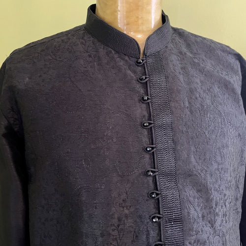 1990's Men's Vintage Indian Black Embroidered Long Shirt Dress L/S Kurta Top Sz XL - OOAK - Phoenix Menswear