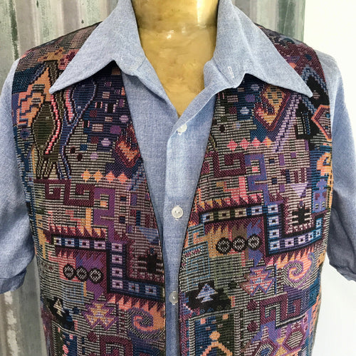 1990's Men's Vintage Purple Brocade Vest Multicoloured Sz L - OOAK - Phoenix Menswear