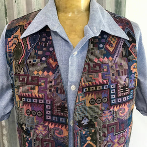 1990's Men's Vintage Purple Brocade Vest Multicoloured Sz L - OOAK - Phoenix Menswear