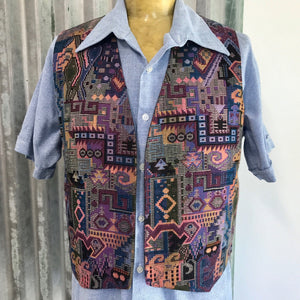 1990's Men's Vintage Purple Brocade Vest Multicoloured Sz L - OOAK - Phoenix Menswear