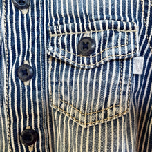 Load image into Gallery viewer, 1990&#39;s Pinstripe Blue Denim Vintage Kid&#39;s Oshkosh Short Sleeve Babygrow Sz 9 Months - OOAK - Phoenix Menswear