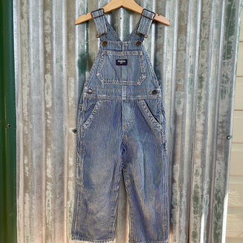1990's Pinstripe Oshkosh Vintage Kid's Blue Denim Long Overalls Sz 3T - OOAK - Phoenix Menswear