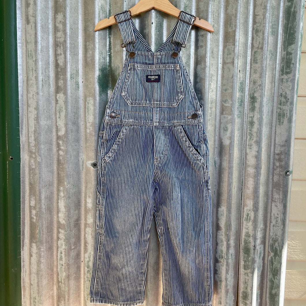 1990's Pinstripe Oshkosh Vintage Kid's Blue Denim Long Overalls Sz 3T - OOAK - Phoenix Menswear