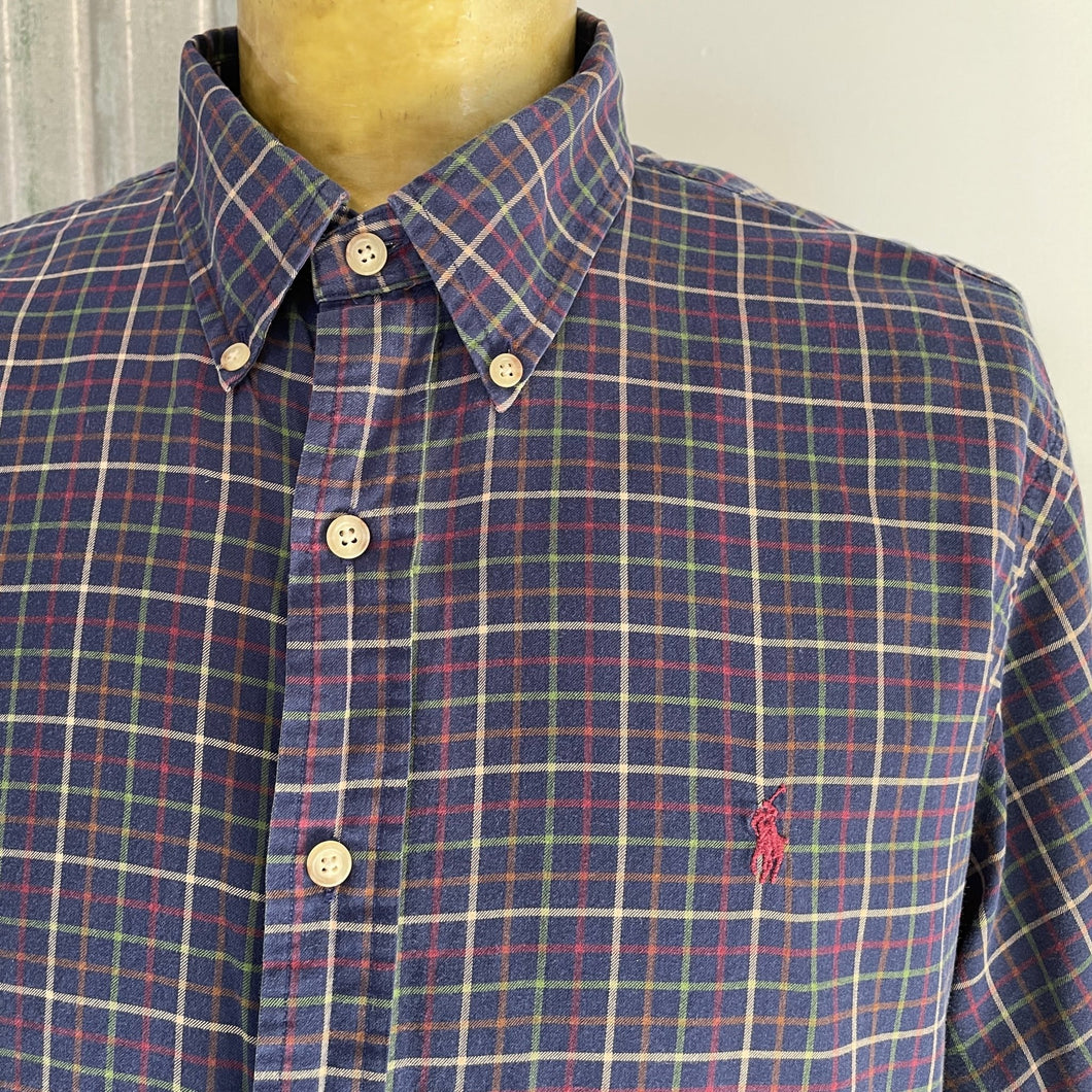 1990's Ralph Lauren Blue Check L/S Shirt Sz XL - OOAK - Phoenix Menswear