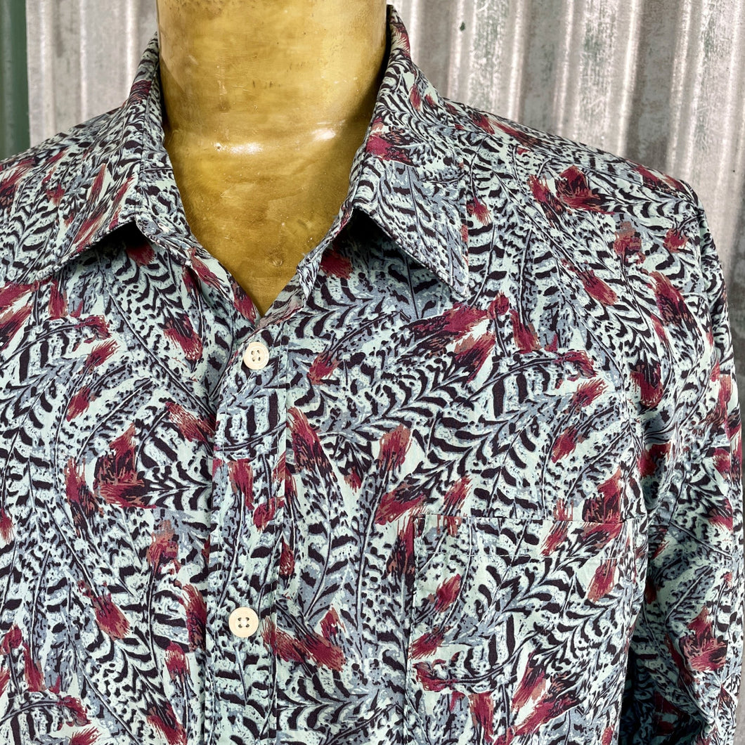 1990's Scotch & Soda Red Blue White Feather Design Amsterdam L/S Sz XL - OOAK - Phoenix Menswear