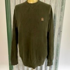 1990's Tommy Hilfiger Vintage Cotton Jumper Khaki Green Pullover Crew Neck Sz L - OOAK - Phoenix Menswear
