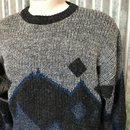 1990's Vintage Abstract Design Jumper Navy Grey Sz XL - OOAK - Phoenix Menswear